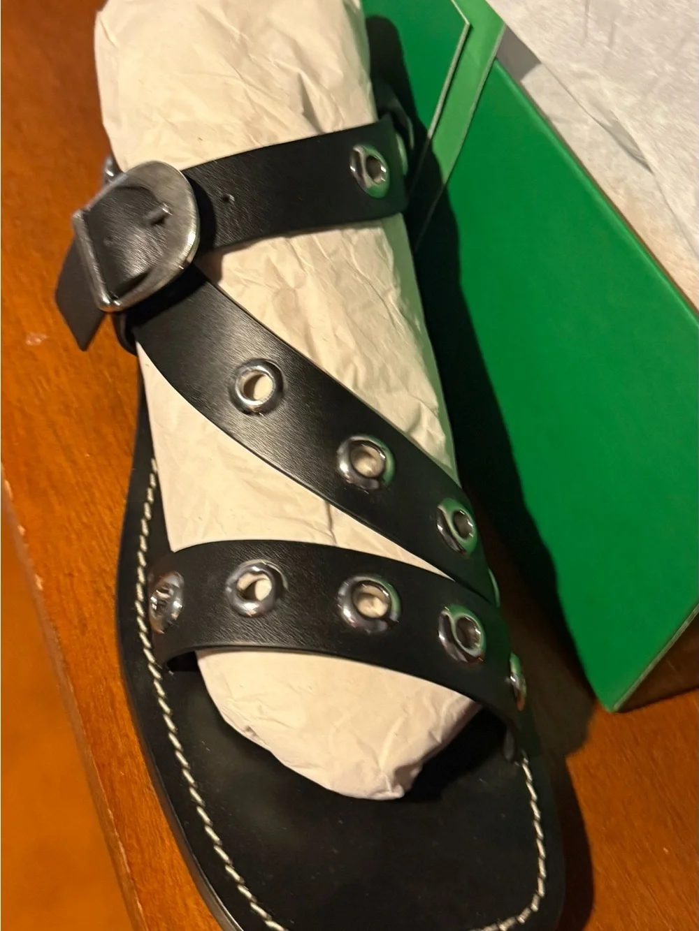 J. Crew Black Leather Women's Grommet Slide Sandal